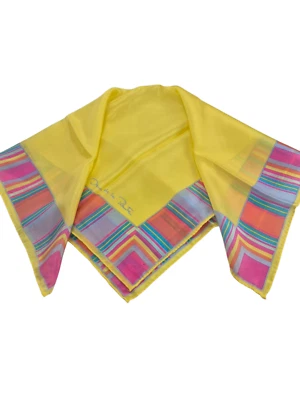 Cachecol de seda Oscar De La Renta listrado amarelo transparente 20/20" - Imagem 1 de 4