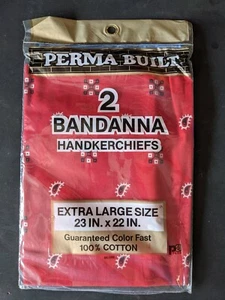 NOS Vintage Pair Sealed Red Perma Built Bandana Handkerchiefs 23" x 22" Cotton - Picture 1 of 3