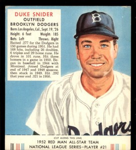 1952 Red Man Reprints Brooklyn Dodgers Baseball Card #NL21 Duke Snider - NM-MT