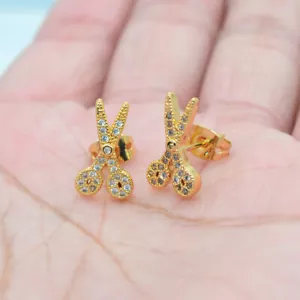 18K Yellow Gold Filled Clear Topaz Little Scissors Trendy Stud Earrings Jewelry - Picture 1 of 2
