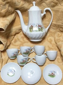 Fox Hunt Hunting 14 Piece Demitasse Coffee Set Ridgway - Picture 1 of 12