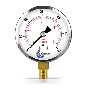 2-1/2" Pressure Gauge - Chrome Plated Steel Case, 1/4"NPT, Lower Mnt. 60 PSI - Picture 1 of 6