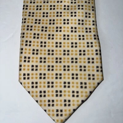 ERMENEGILDO ZEGNA MADE IN ITALY YELLOW  Black DOTS MOTIF TIE - DESIGNER TIES. - Image 1 of 4
