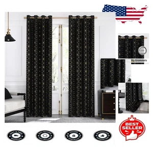 Geometric Gold Patterned Blackout Curtains 96'' Long for Modern Living Spaces - Picture 1 of 10
