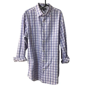 BANANA REPUBLIC MEN'S NON-IRON SLIM FIT PLAID BUTTON DOWN PURPLE SIZE LARGE 16-1 - Picture 1 of 4