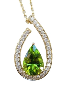 1.56ct Natural round diamond 14k BIS Hallmarked yellow gold Peridot Pendant - Picture 1 of 8