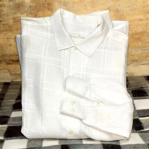 Camicia Tommy Bahama 100% lino bianca a quadri maniche lunghe XXL Beach Resort 2XL - Foto 1 di 12