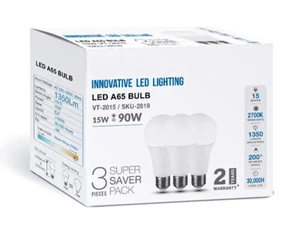 3 PZ Lampada Led E27 A65 15W Bianco Neutro 4000K Bulbo Sfera 1350 Lumen SKU-282 - Imagen 1 de 3