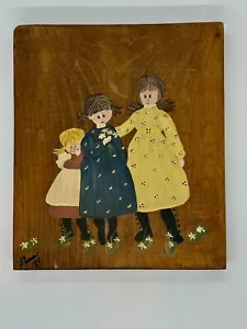 Pintura de colección 1981 sobre madera arte ingenuo habitación infantil rústica granja "Shera" - Imagen 1 de 9