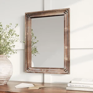18X24 Wall Mirror - Metal & Dark Wood Framed Farmhouse Bathroom Mirror, Vintage - Picture 1 of 8