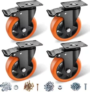 Castor Wheels 125Mm 5 Inch Castors Heavy Duty Caster Wheels Set of 4 Swivel - Picture 1 of 6