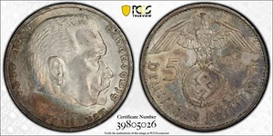 1938 G Germany Nazi Third Reich 5 Mark Silver Coin - PCGS AU 58 - Picture 1 of 5