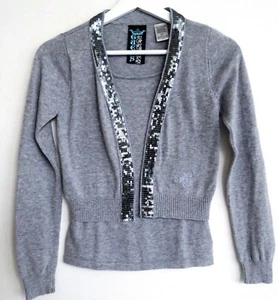 Guess Big Girls' Sequin Trimmed 2-Fer Grey/Silver sweater Size L(14) - Picture 1 of 3