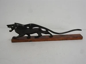 HAND CARVED HORN LION FIGURINE ON WOOD BASE 11.25" LONG - Picture 1 of 10