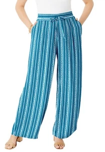 Roaman's Women's Plus Size Crinkle Wide-Leg Pant - Picture 1 of 9