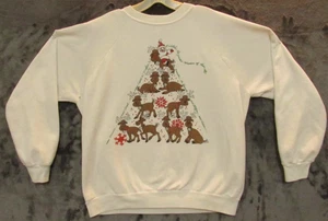Vintage Rudolph Rentier Baum Weihnachtsmann Damen weiß Weihnachtspullover Large - Bild 1 von 7