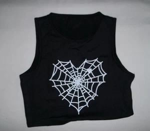 Spider Web Heart Slim Fit Crop Tank Top S Schwarz Nip Goth - Bild 1 von 2