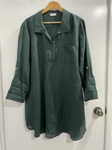 Sussan Linen Shirt Dress Size L Green Relaxed Fit (S) - Picture 1 of 9