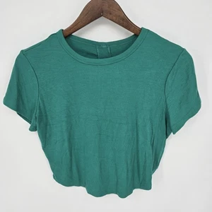 All In Motion Green Ribbed Cropped Short Sleeve Top - Picture 1 of 4