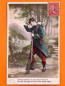 Französische Postkarte eines Soldaten, der die Grenze auskundschaftet 1907 - Bild 1 von 2