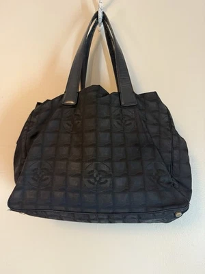 CHANEL Travel Line Tote Bag Nylon Black Gold CC Authentic - Image 1 of 4