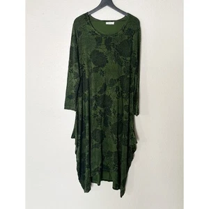 Bryn Walker Dress Womens Lagenlook Green Floral Asymmetrical Hem Artsy Boho XL - Picture 1 of 8