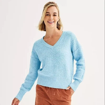 NEW So Chunky V Neck Sweater Juniors XXL 2XL Blue Casual Stretch Pullover TT12 - Image 1 of 4