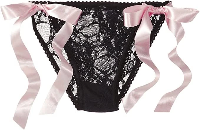 Fantasy Lingerie Women's Satin Side Tie Lace Panty, Black/Pink, One/Queen Size - Image 1 of 1