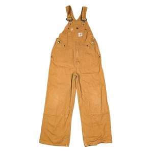 Carhartt Kids Duck Washed Canvas Bib Overalls Size 7 Double Knee Brown CM8603 - Picture 1 of 11