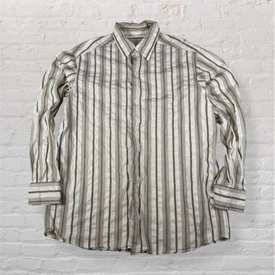 Concepts by Claiborne Men’s Long Sleeve Shirt Beige Striped Size Large Good Cond - Image 1 of 4