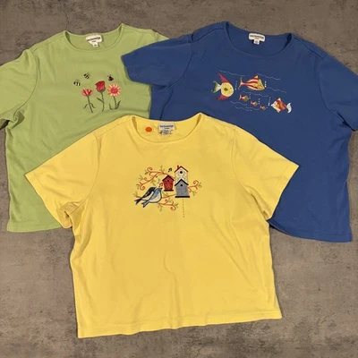 LOTE DE 3* Prendas para el torso Breckenridge vintage para mujer XL 2XL bordadas lentejuelas verde azul Foto 1 de 4