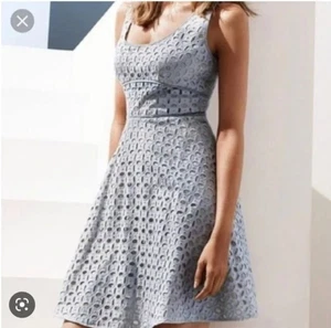 Ann Taylor Loft Damen Ösen Kleid Fit & Flare Spitze hellblau beige Baumwolle 12 - Bild 1 von 17