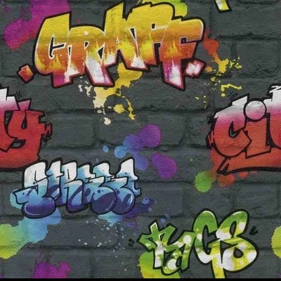 RASCH URBAN GRAFFITI WALLPAPER MULTI SHADES BRICK EFFECT 237801 — 第 1/2 张图片
