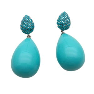 Turquoise Sea Shell Teardrop Cz Pave Stud Earrings For Women Fashion Jewelry - Picture 1 of 6