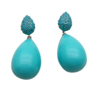 Aretes pavé turquesa concha de mar lágrima circonita cúbica para mujer joyería de moda Foto 1 de 4
