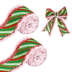 2 Rolls Christmas Wired Ribbon 2.5 Inch 12 Yards Christmas Ribbon for DIY Cra... - Picture 1 of 7