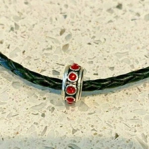 Round Red Stone and Silver Charm for Bracelets - Picture 1 of 3
