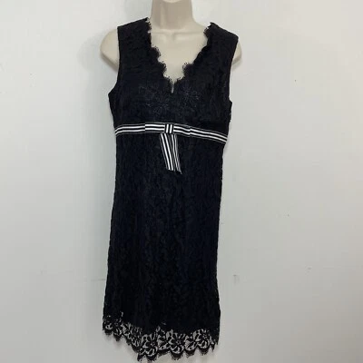Mini Vestido de Encaje ANNA SUI Negro Cuello en V Sin Mangas Talla 8 Cóctel Fiesta lbd Foto 1 de 4