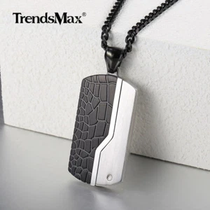 Silver Black Stainless Steel Dog Tag Pendant Necklace Men's Military Curb Chain - Picture 1 of 13
