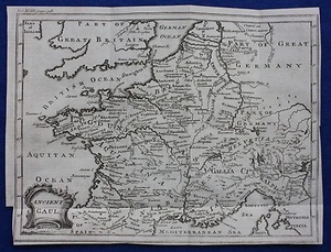 Original antike Landkarte ANTIKES GALLIEN, FRANKREICH, Cellarius, 1747 - Bild 1 von 3