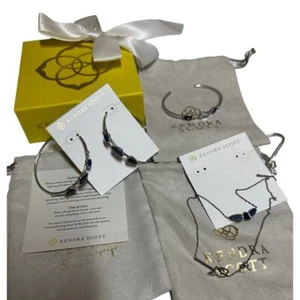Kendra Scott Hell Schwarz Blau Silber Rhodium Ohrringe Creolen Halskette Armband Set - Bild 1 von 15