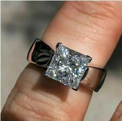 2.00Ct Princess Cut Solitaire Moissanite Engagement Ring Solid 14K White Gold - Image 1 of 4