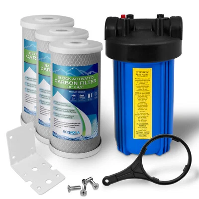 High Capacity Blue Whole House Water Filter System & Block Carbon Filter - Image 1 of 4