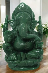 12" Verde Aventurina Señor Ganesha Cristal Jade Ganpati Ídolo para Puja y Regalos Dec - Imagen 1 de 7