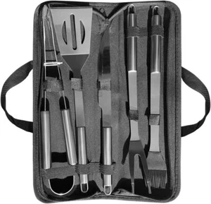5-Piece BBQ Grill Tool Set with Case: Knife, Spatula, Tongs, Fork, Brush - Picture 1 of 7