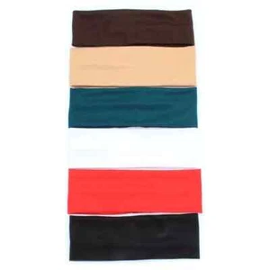 New Ladies Girls 7cm Wide Plain Basic Colours Jersey Stretch Headband Bandeau - Picture 1 of 2