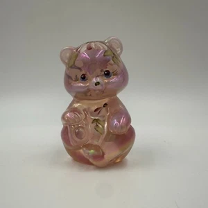 Fenton Art Glass Teddy Bear Iridescent Pink Handpainted Signed - Picture 1 of 3