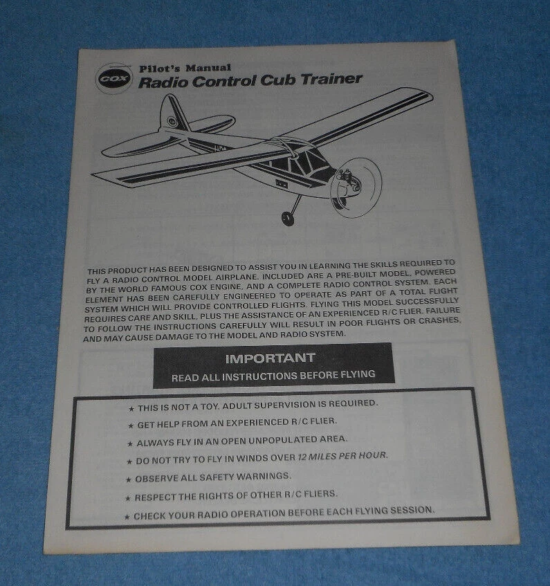 Cox Radio Control RC Cub Trainer Pilot's Manual Assembly Flight Instructions - Image 1 of 4
