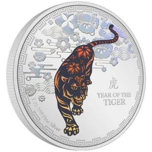 Niue Islands 2 Dollar Jahr des Tigers coloriert, 2022, 1 Unze Silber coloriert 1 - Bild 1 von 4