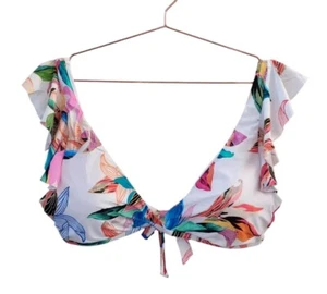 New LA BLANCA US 16 Multicolor Floral Paradise Ruffle Arm Bikini Swim Top Women - Picture 1 of 11
